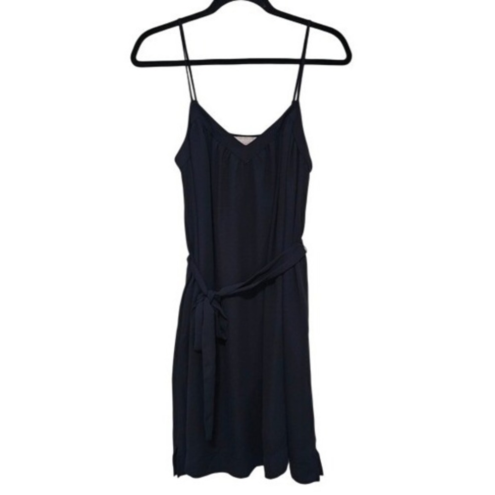 Banana Republic Navy Blue Slip Dress 8 Belted Mini Shift Classic Minimalist ~